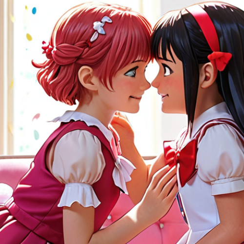 **A heartwarming scene depicting Sophie and Ruby's close friendship.** The image should capture their strong bond, showing them supporting and understanding each other. Focus on the emotions of friendship, care, and shared joy. Use vibrant, magical girl anime style.