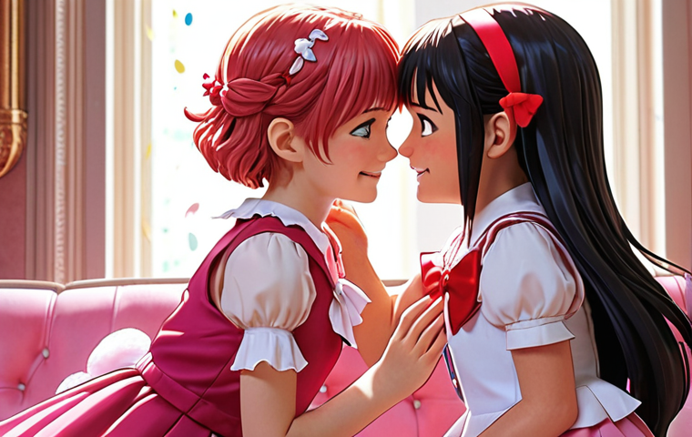 **A heartwarming scene depicting Sophie and Ruby's close friendship.** The image should capture their strong bond, showing them supporting and understanding each other. Focus on the emotions of friendship, care, and shared joy. Use vibrant, magical girl anime style.