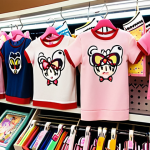 **

A variety of "Sophil" merchandise displayed in a vibrant store setting. Include magical compacts, dolls, apparel (T-shirts, skirts), and stationery (pencil cases, notebooks). Focus on the "kawaii" (cute) character designs and the overall magical girl aesthetic. Capture the feeling of a popular anime/toy franchise.

**
