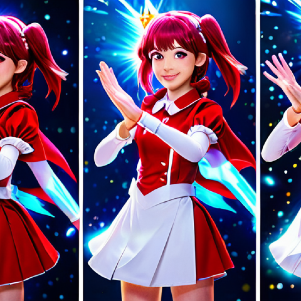 소피루비 명장면 분석 - Ruby's Transformation**
A fully clothed magical girl, Ruby, in mid-transformation sequence, surroun...