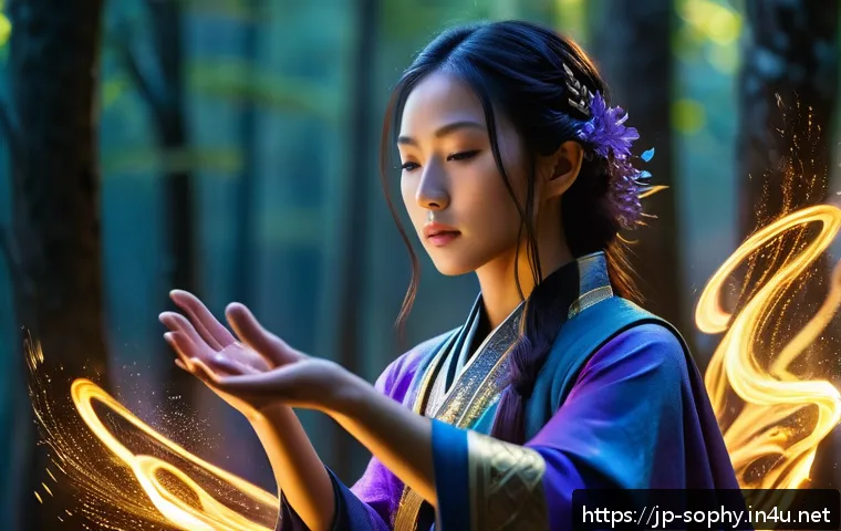 소피루비 마법 주문 종류 - A young female mage practicing the "Transform" spell, concentrating deeply with her palms glowing so...