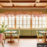 소피루비 테마 카페 - A cozy, photogenic themed caf&eacute; interior inspired by a beloved character world, featuring soft natura...