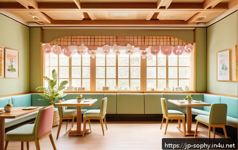 소피루비 테마 카페 - A cozy, photogenic themed caf&eacute; interior inspired by a beloved character world, featuring soft natura...